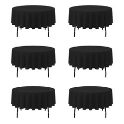 BRILLMAX 6 Pack Black Round Tablecloths 90 Inch - Circle Bulk Linen Polyester Fabric Washable Table Cloth Cover For Wedding Reception Banquet Birthday