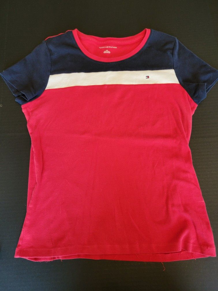 Vintage Tommy Hilfiger Womens LG Red/Blue/White Crew Neck Short Sleeve T- Shirt