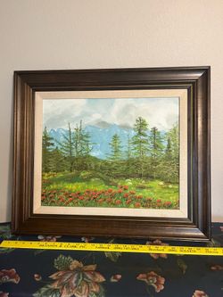 Vintage Framed Signed American Mountain Landscape Original Oil Painting