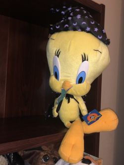 Vintage 2002 Looney Tunes Tweety Bird moon star Witch with magic wand plush plushie doll NWT toy - 24” tall! Wicca fairy mystic warlock Halloween