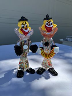 Vintage Hand Blown Art Glass Clown Figurines – Murano Style Confetti Glass Pair