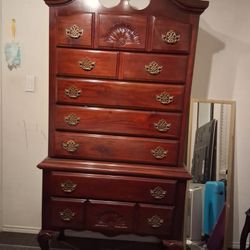 2 Pc Queen Ann Armoire Dresser Storage Beautiful Antique Mahogany
