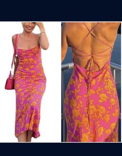 Women's Summer Printed Long Dress Sleeveless Slim Fit A-Line Neck Sleeveless Sundress