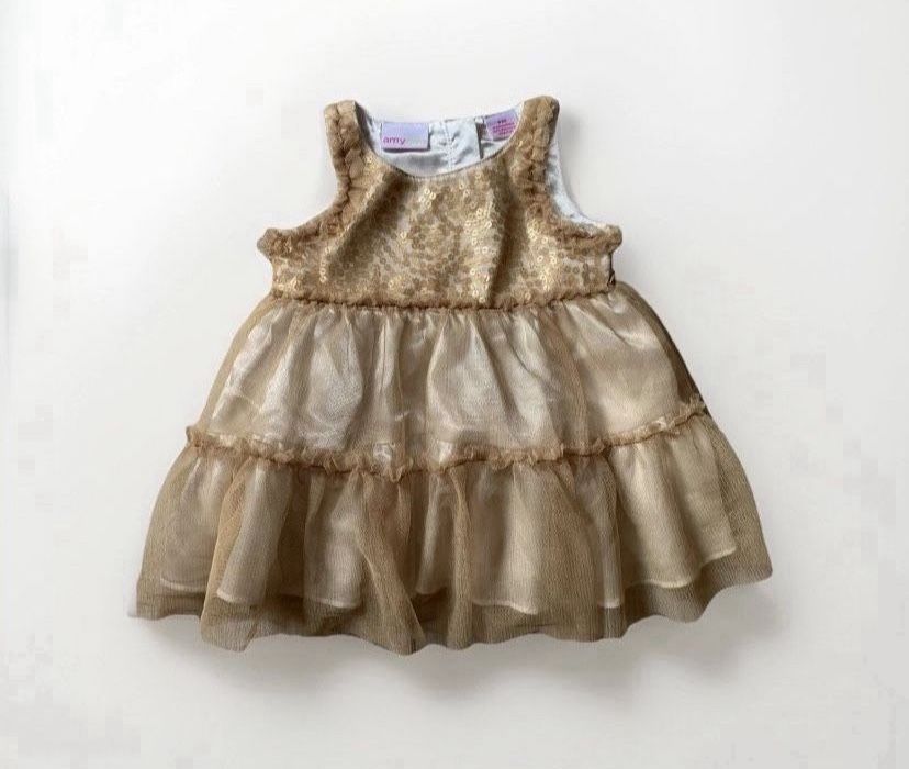 Gold Sequin Ruffle Dress 6mos