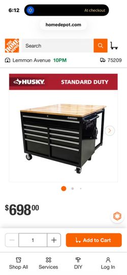 Tool Storage 46 in. W x 51 in. D Standard Duty Black Mobile Workbench Cabinet with Solid Top Full Length Extension Table