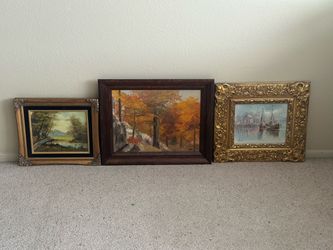 Exquisite Vintage Hand Painted Art Oil Painting on Canvas Solid Wood Ornate Frames, $49 each