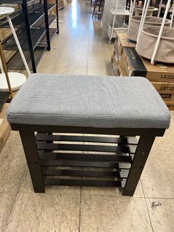 SONGMICS 20.5" Bamboo Shoe Bench 3-Tier Rack - Gray / Walnut