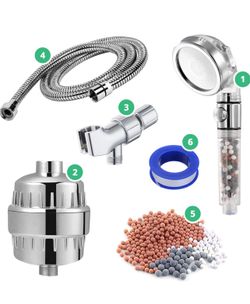 Original StoneStream EcoPower High Pressure Handhled Shower Head + Shower Filter + Wall Adapter Kit