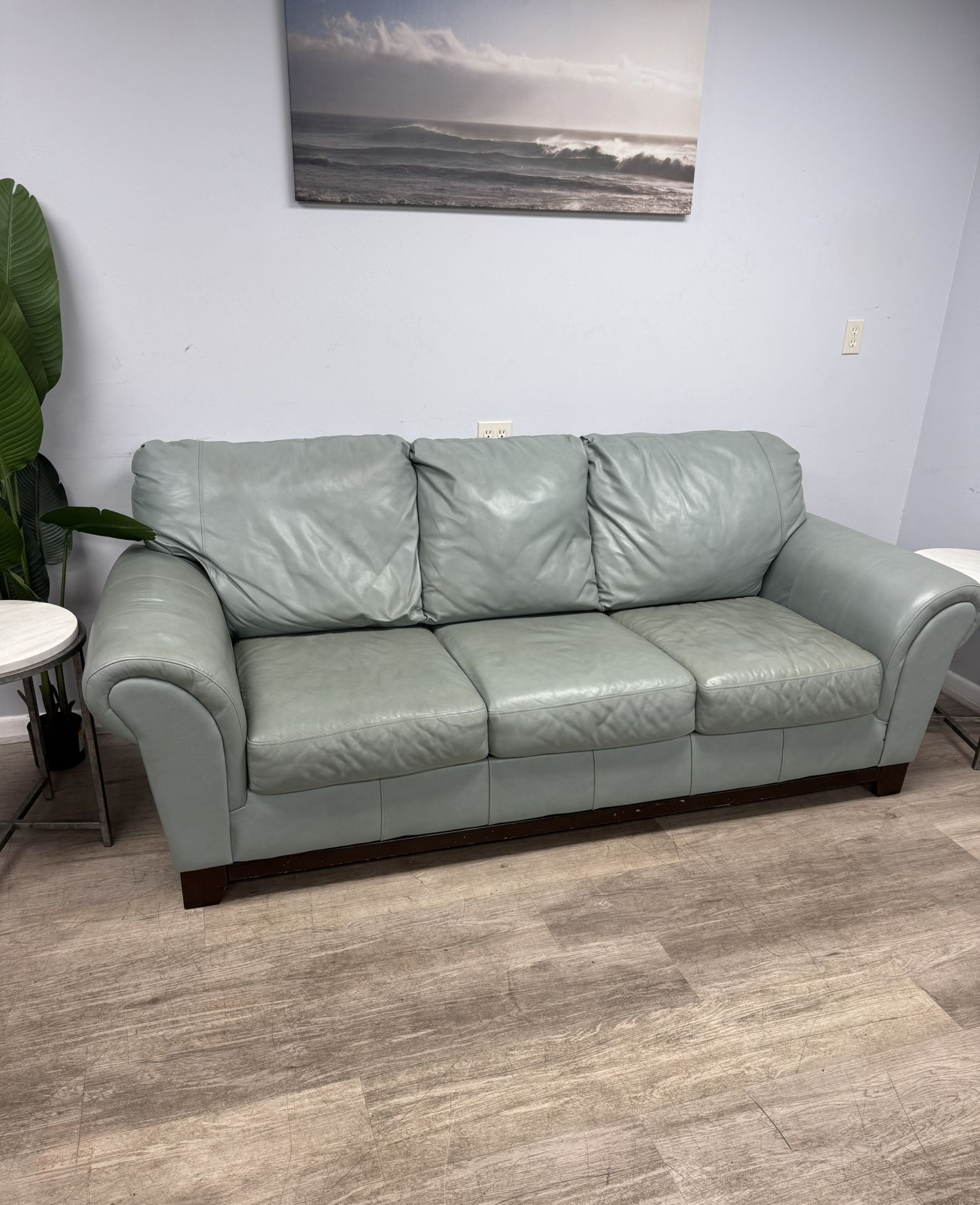 Genuine Light Blue Leather Sofa