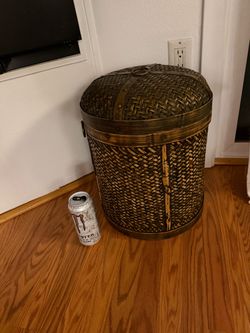Woven Basket with Lid and Metal Accents