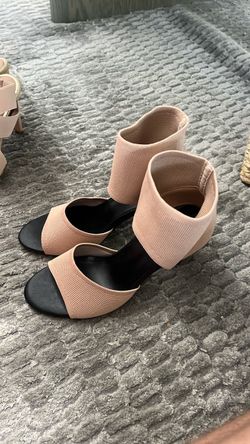 Blush Pink Knit Ankle Strap Block Heel Sandals