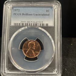 1972 Brilliant Uncirculated Lincoln Penny Graded By PCGS E-9