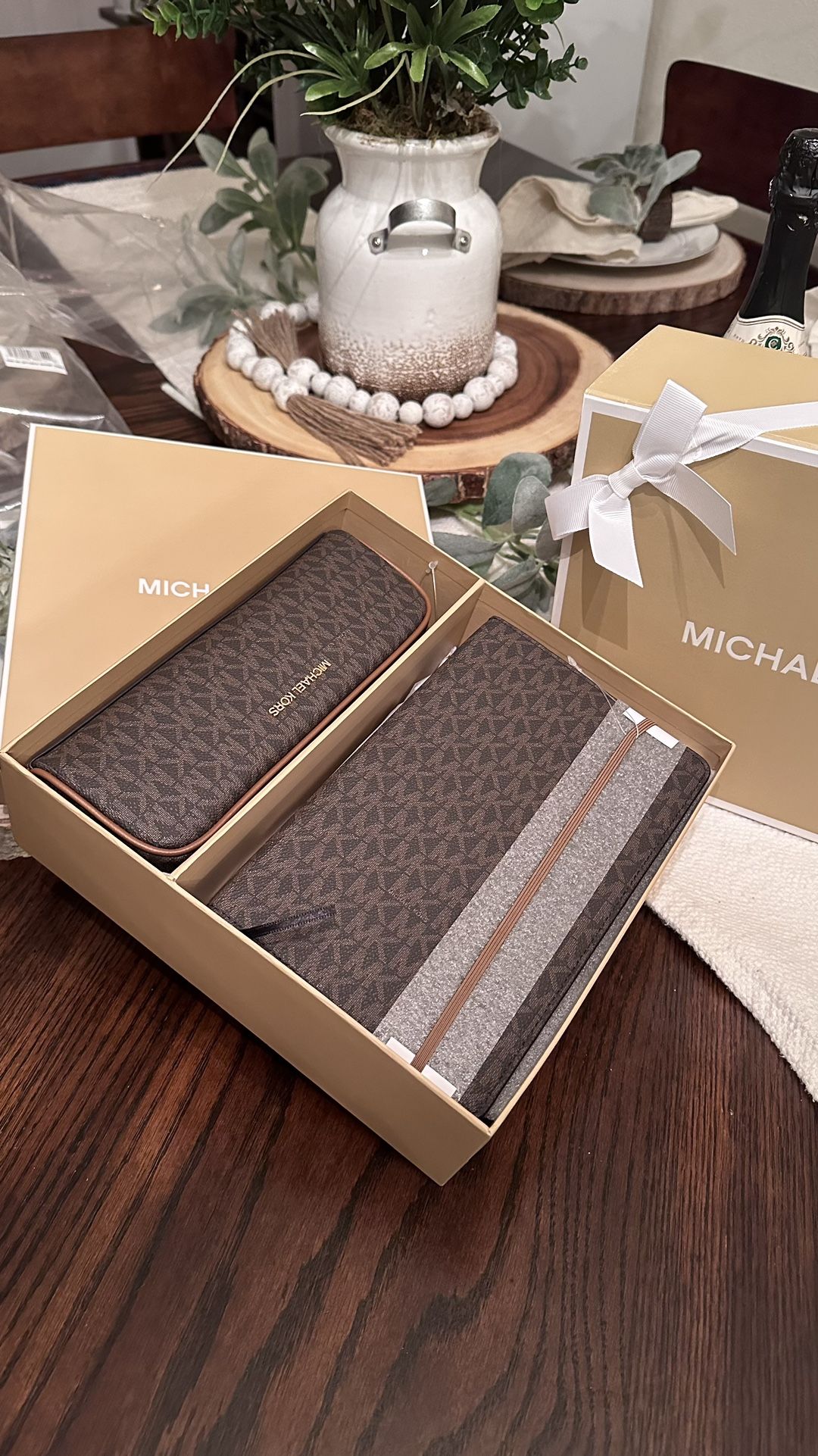 MICHAEL KORS Logo Notebook and Pencil Case Gift Set Brown for Sale