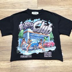 BKYS Rebirth Party Club Heavyweight Embelished Design Cropped T Shirt Womens XL