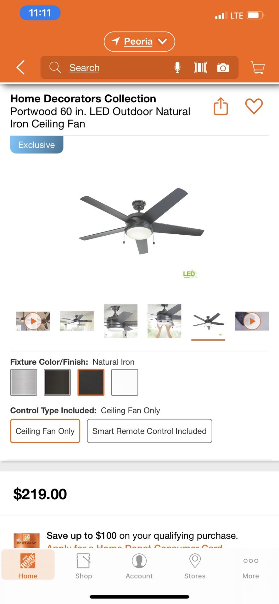 Portwood 60 inch ceiling fan with led light indoor/ outdoor