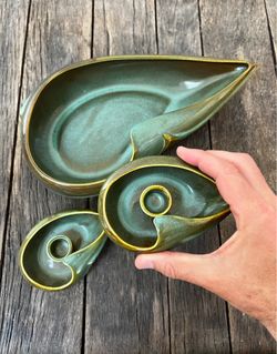 Large Mid Century Ceramic Dish & Candle Holders