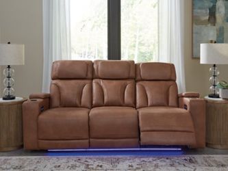 Point Clear Caramel Dual Power Reclining Sofa