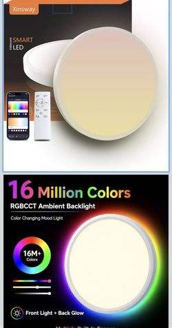 mart Ceiling Light, 12 Inch RGBIC LED Flush Mount Ceiling Light Fixture, 2400LM, DIY Colors, Alexa & Google Compatible, 2200K-6500K for Bedroom, Livin