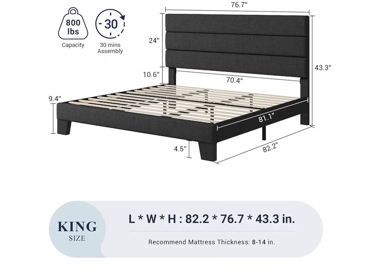 King Bed Frame Grey