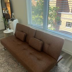 Brown Leather Futon 