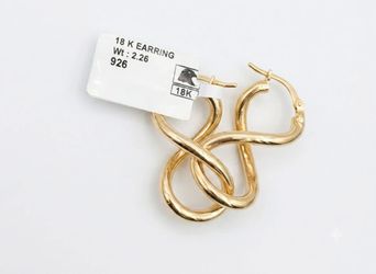 18k Saudi Gold SSP Gold-Tone Twisted Infinity Hoop Earrings 3.08 grams