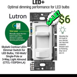 Lutron
Skylark Contour LED+ Dimmer Switch for LED Bulbs, 150-Watt/Single-Pole or 3-Way, Light Almond (CTCL-153PDH-LA)