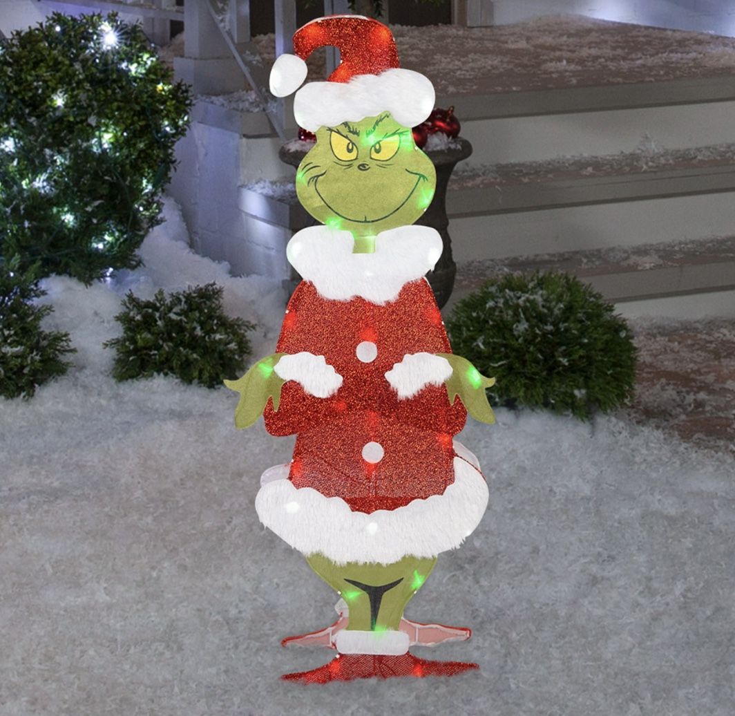 Dr Suess Grinch Flat-tastic Sparkle Lighted 3 Foot Grinch