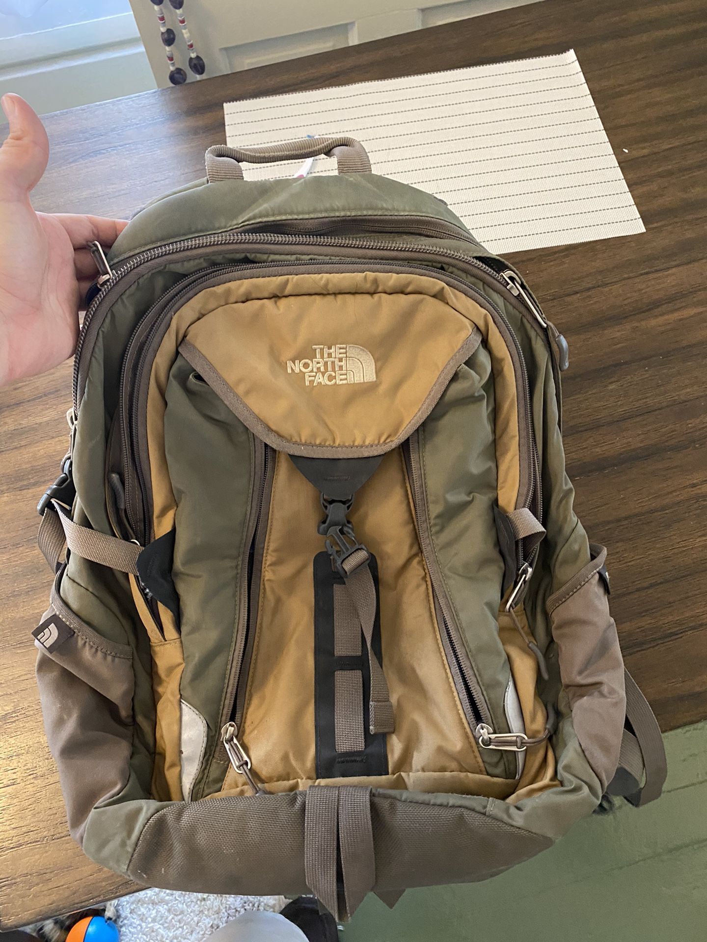 Tan and Gray North Face Back Pack / Laptop Backpack Holder / Camping Backpack