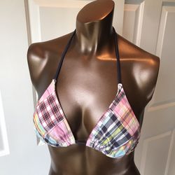 Patchwork Plaid String Bikini Top size M