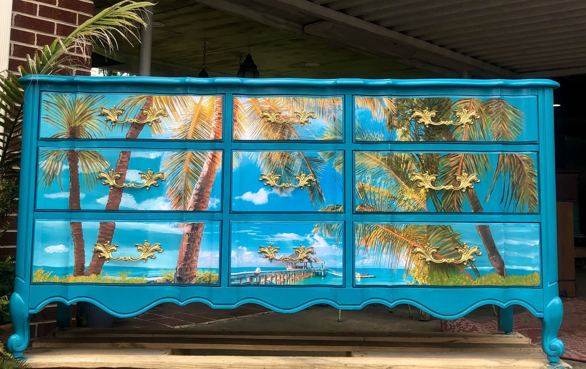 Stunning Tropical Beach Scene Inspired Vintage Dresser