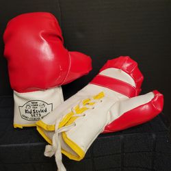 Vintage Lace Up Kid's Red Leather Boxing Gloves New York Toys Kids Styled Sets