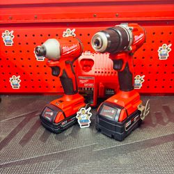 Milwaukee M18 18-Volt Brushless Compact Hammer Drill/Impact Combo Kit (2-Tool) with (2) Batteries, Bag