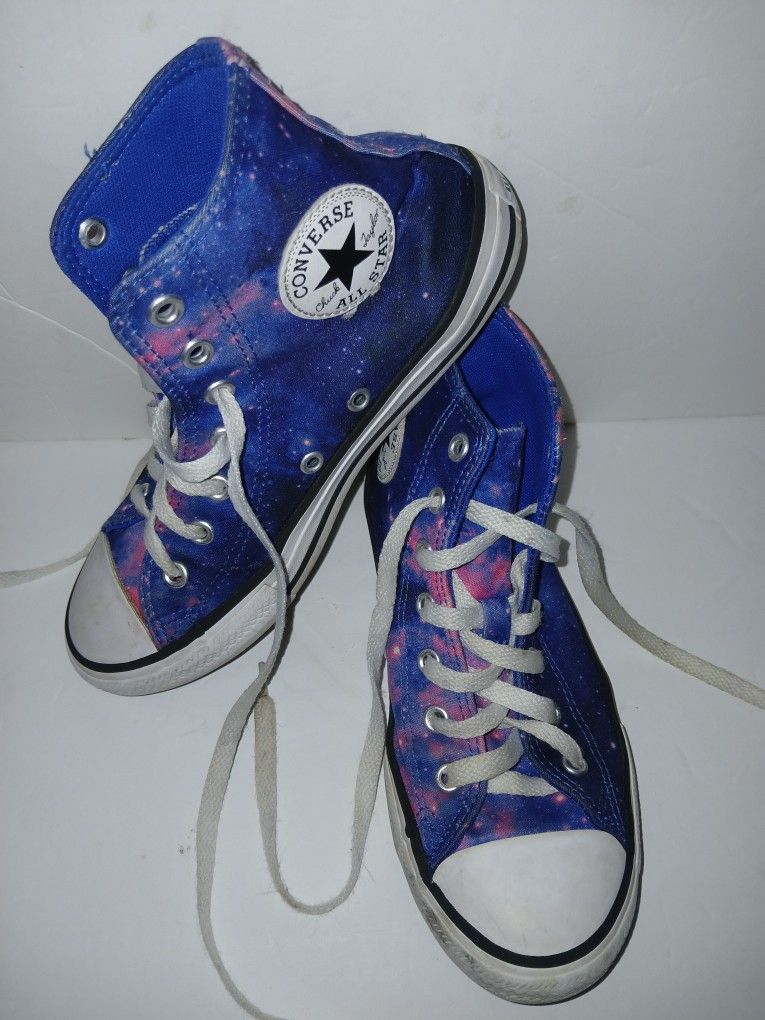 Converse All Star Shoes Youth Size 2.5 High Top Chuck Taylor Sneakers Galaxy