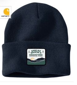 Carhartt Knit Cuffed Smoky Mountain National Park Patch Beanie Navy Blue OS- NWT
