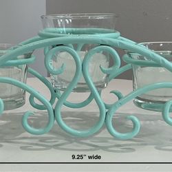 Small Freshly Painted Sea Mist Metal Candleholder with 3 Glass Tea Light Candle Jars