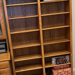 oak wood double bookcase with adjustable shelves