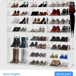 KUSARKO Shoe Rack Organizer, 8 Tier Shoes Storage Cabinet, 24 Pair Clear Plastic Shoe Expandable Organizer for Hallway Bedroom Entryway Heels Boots Sn