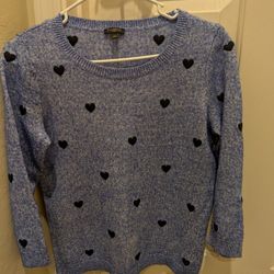 Talbots Blue Sweater With Black Hearts