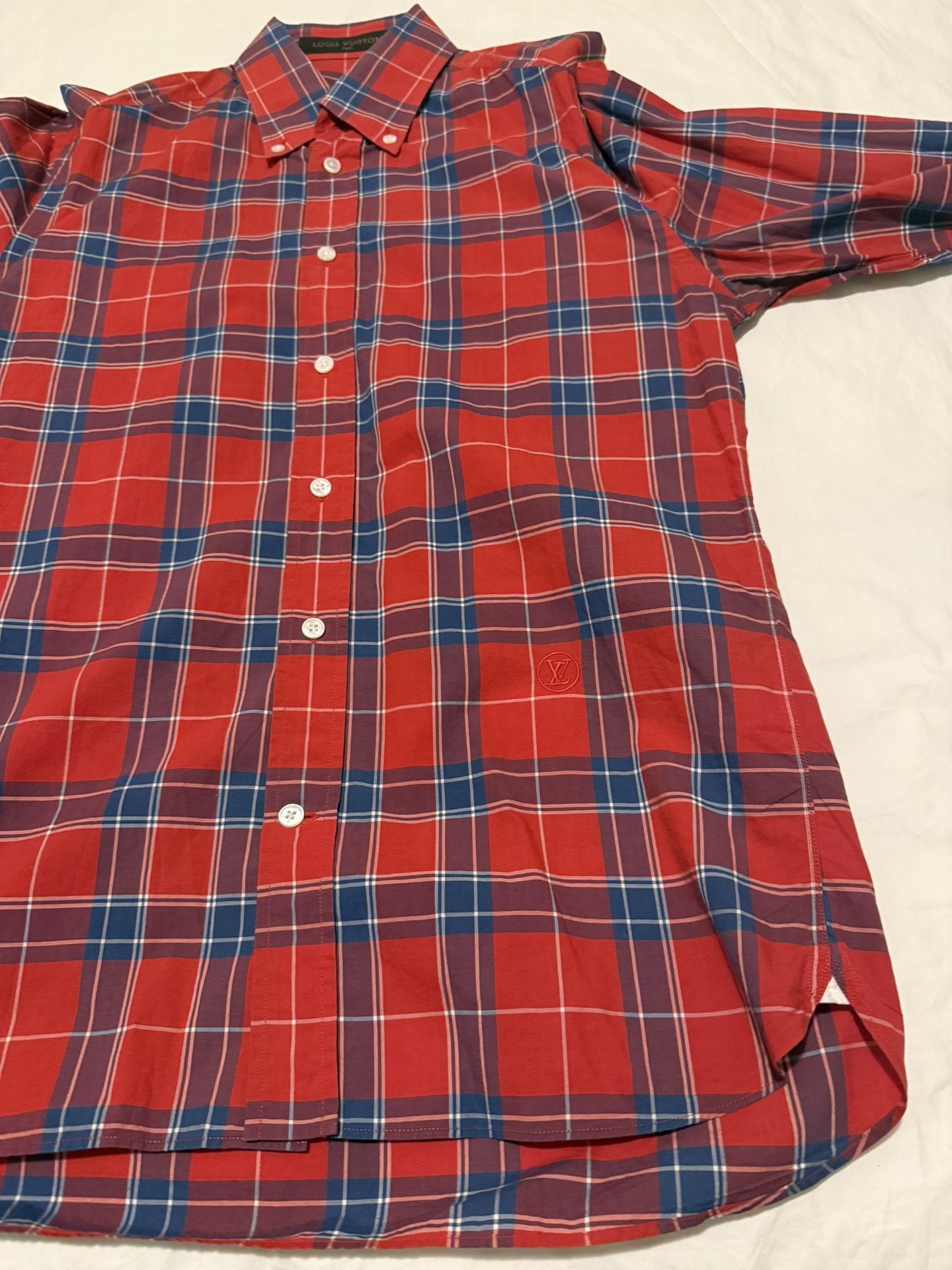 Louis Vuitton Men's  Long sleeve Red Plaid Shirt Size M  Red Tartan Check 