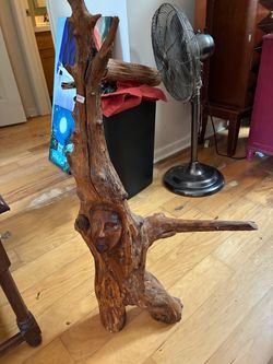 Hand-Carved Driftwood Tree Sculpture with Face