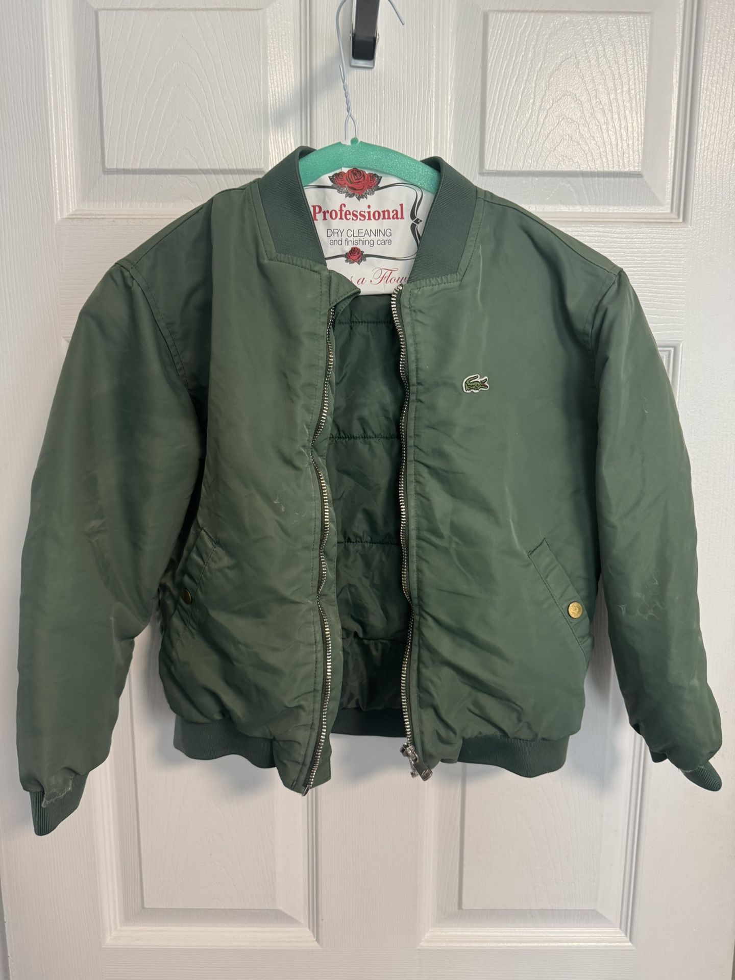 Kids Vintage Green Lacoste Bomber Jacket Size 8 Unisex