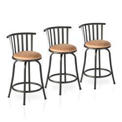 Homy Casa PISTIL 24" Swivel Counter Stool Set of 3, Brown Suede Upholstery with Black Metal Frame, Open Box