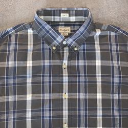 J Crew Size Large Mens Shirt Gray Grey Blue Tartan Plaid Slim Fit Long Sleeve 😎