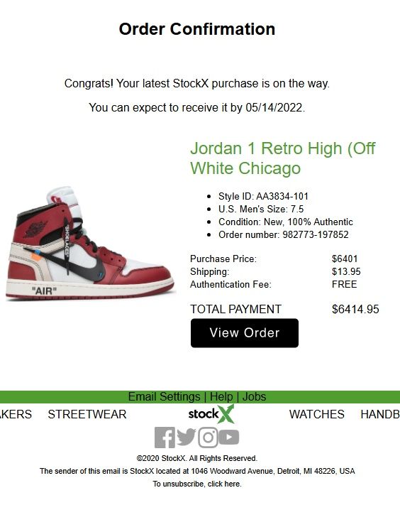 Off White Jordan 1 Chicago *includes online receipt*