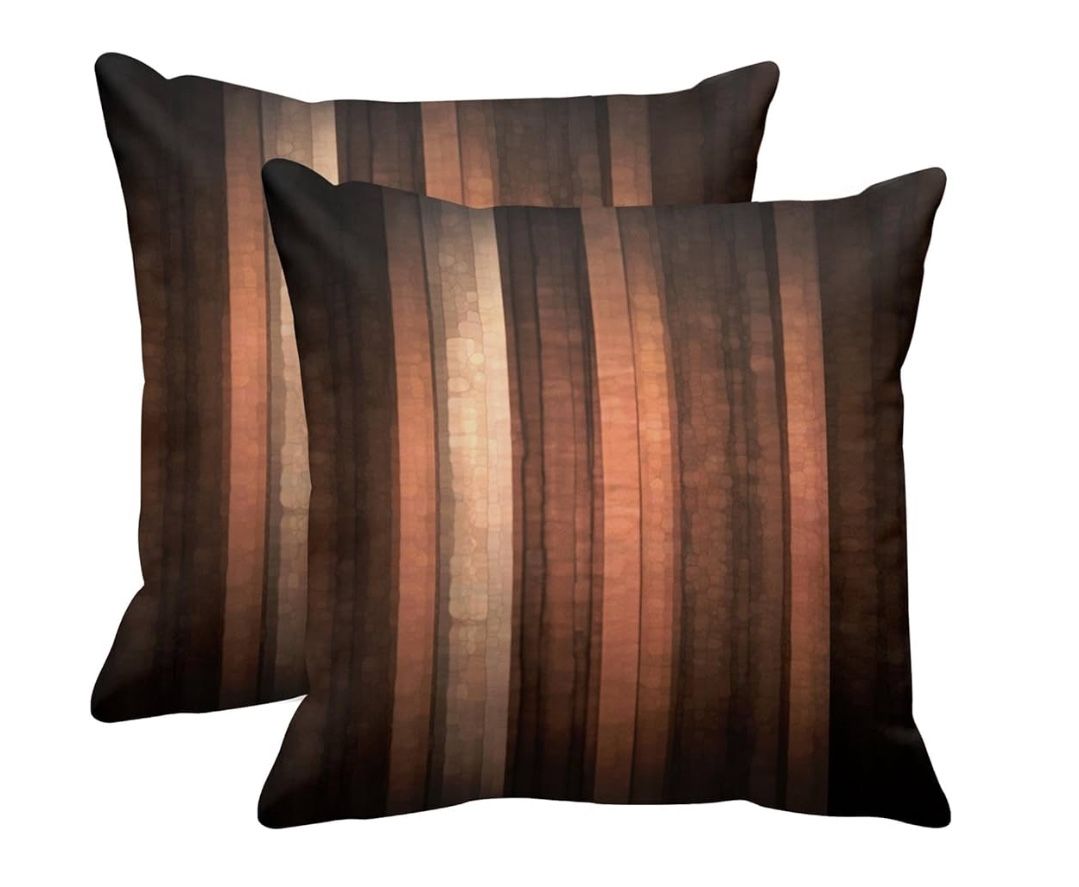 Emvency 18āX18ā Pillow Covers Orange/ Brown/copper/peach Vintage Stripe. Polyester. 2 Pack. Inserts Not Included.