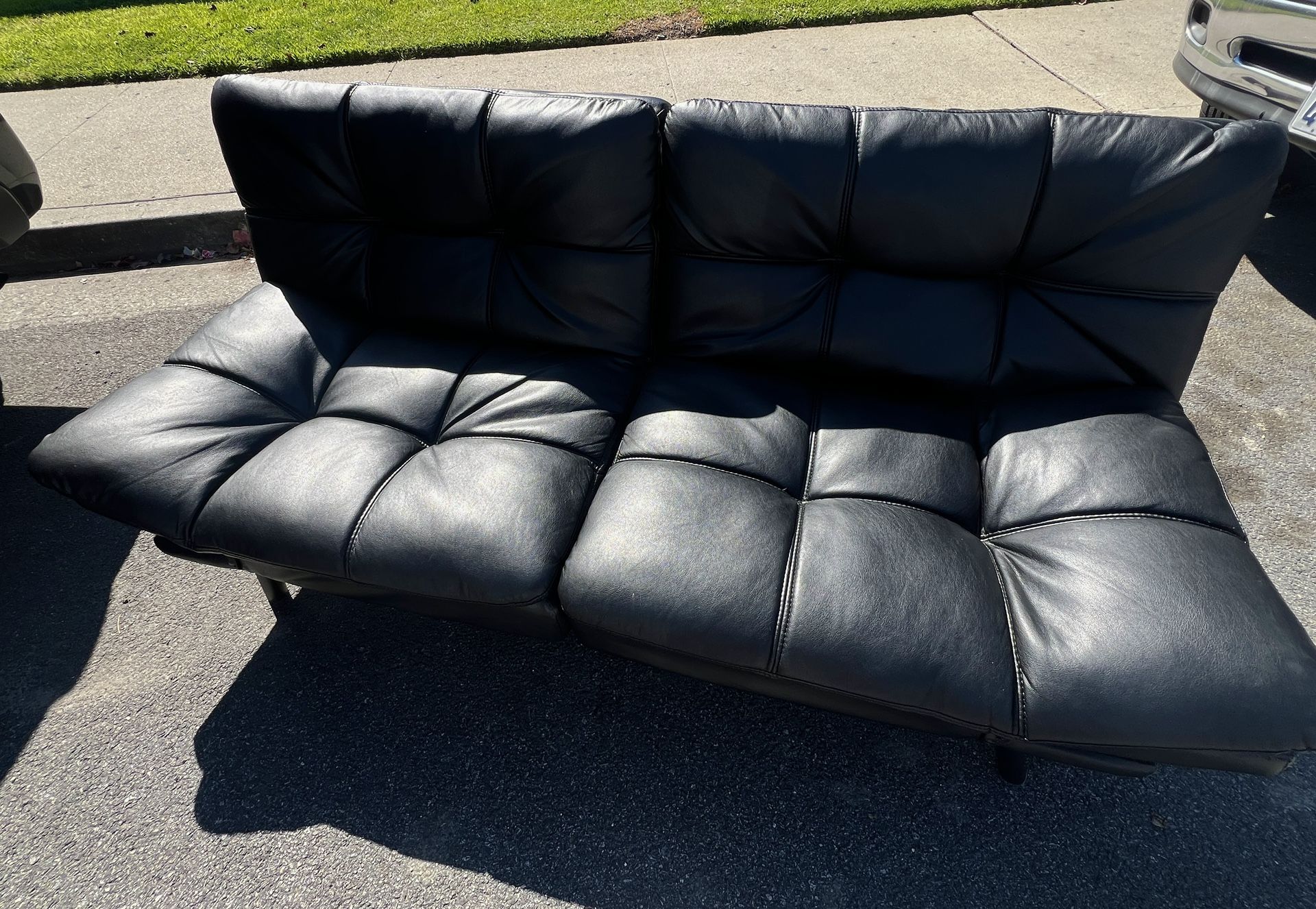 Black Leather Futon Couch - Great Condition!