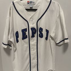 VTG 90s Pepsi Generation Next Logo Baseball Jersey White Blue Embroidered L/XL