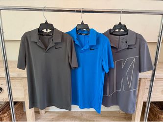 Lot of 3 Nike Boys Dri-FIT Polo Shirt - Royal Blue & Charcoal