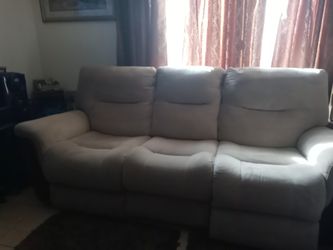 Tan. An Leather sides. Sofa Recliner