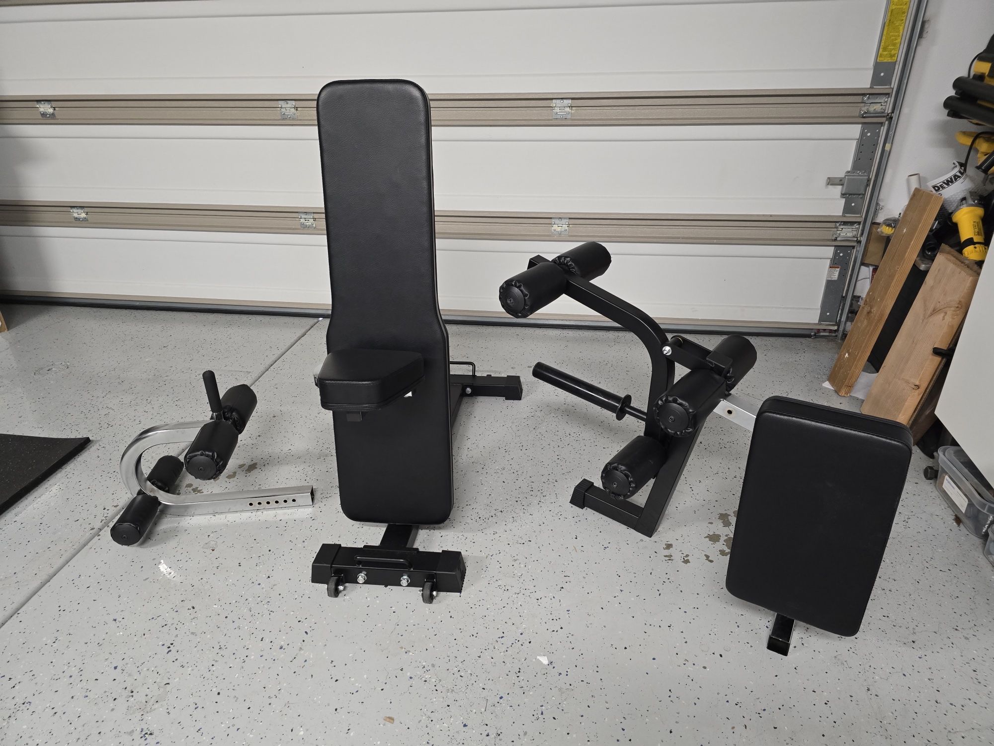 Ironmaster Super Bench Pro V2 with Leg Ext/Curl, ankle holder, and backrest attachments